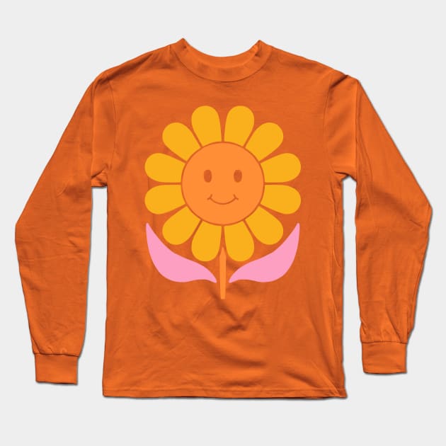 Retro Smiley Flower Long Sleeve T-Shirt by JunkyDotCom